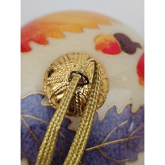 Hand Painted Glass Ornament Fall Leaves Green Gift Box Seasonal Decor Vintage - Picture 6 of 6